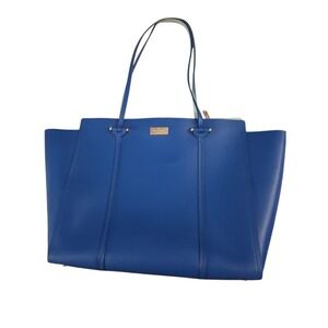 Kate Spade Blue Leather Tote Bag Large Shoulder Purse Gold Hardware